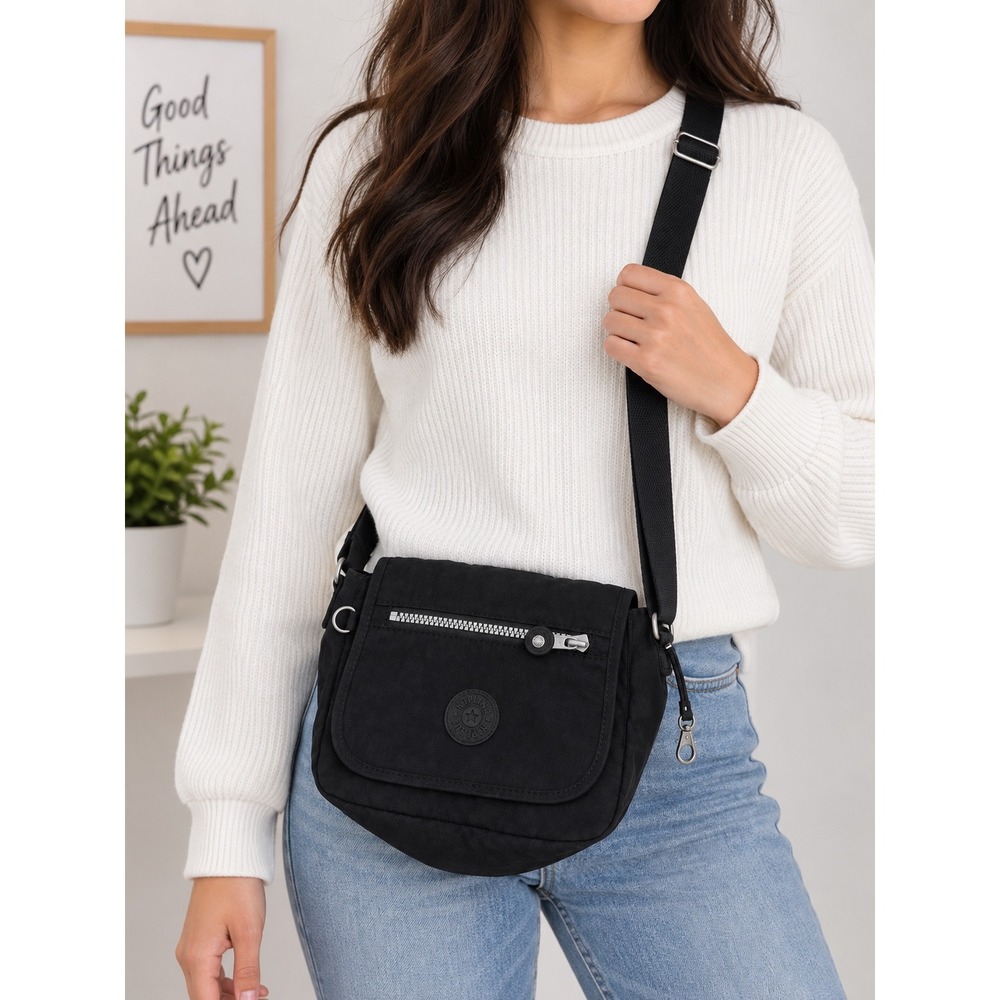 Kipling Black Nylon Small Crossbody Bag Shoulder Purse Zip Pocket Travel